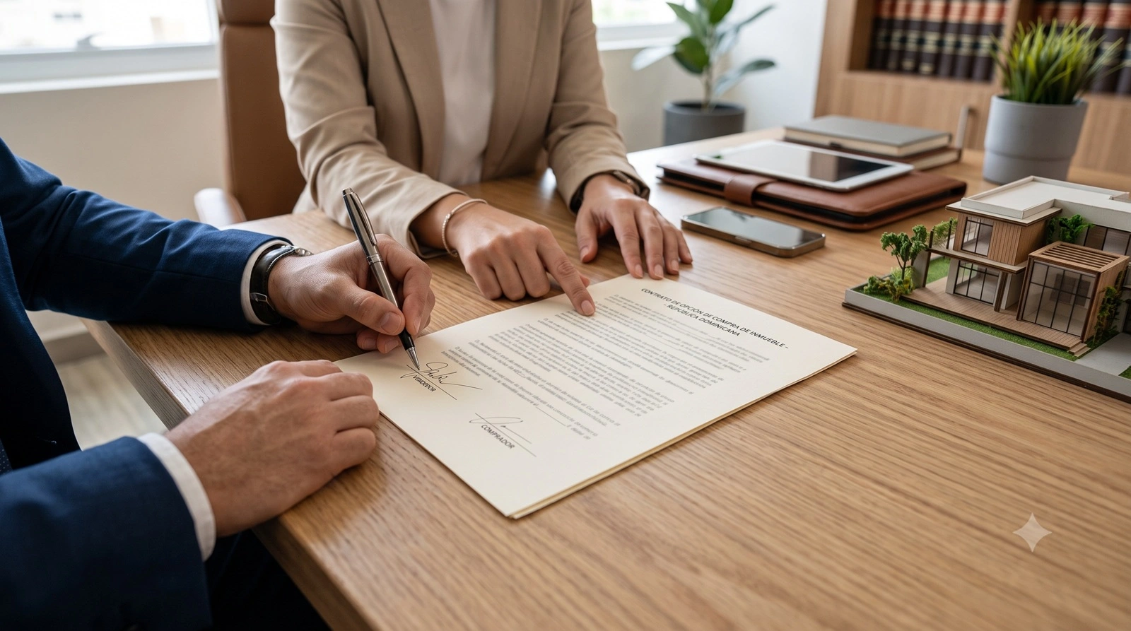 Firma de un contrato de opción de compra de inmueble en República Dominicana