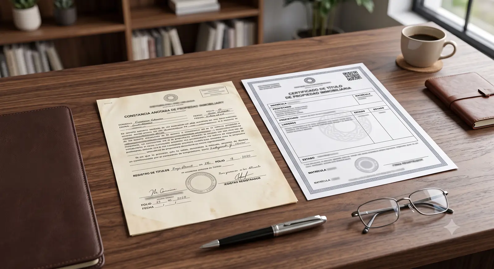 Constancia Anotada y Certificado de Título colocados uno junto al otro para comparar las diferencias entre ambos documentos de propiedad en República Dominicana.