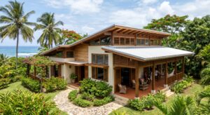 Vivienda con diseño bioclimático aprovechando sombra y ventilación natural en República Dominicana