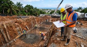 Ingeniero revisando la cimentación de un terreno con suelo difícil en República Dominicana