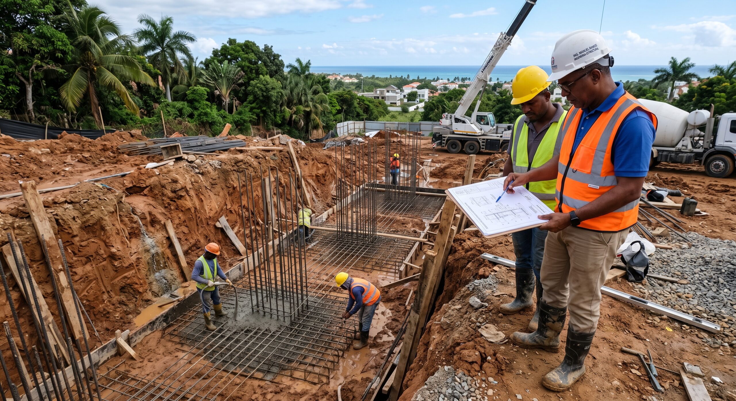 Ingeniero revisando la cimentación de un terreno con suelo difícil en República Dominicana