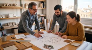 Persona revisando los planos de su casa antes de aprobar el proyecto de construcción